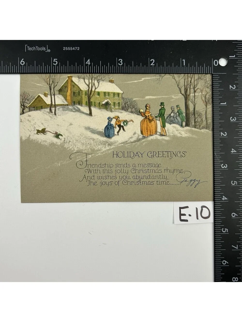 Vintage Christmas Greeting Card Winter Scene Poem Signed Peggy Made in USA  E-10
